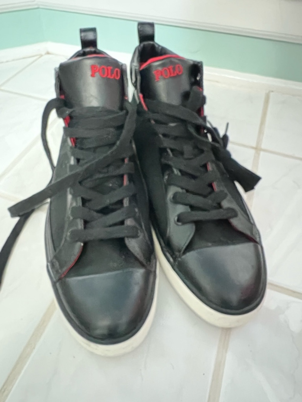 Polo by Ralph Lauren Black “Clarke” Sneakers with Red Trim 14 D
